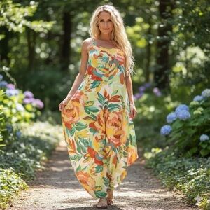 Ivy Street Colorful Floral Wide Leg Jumpsuit